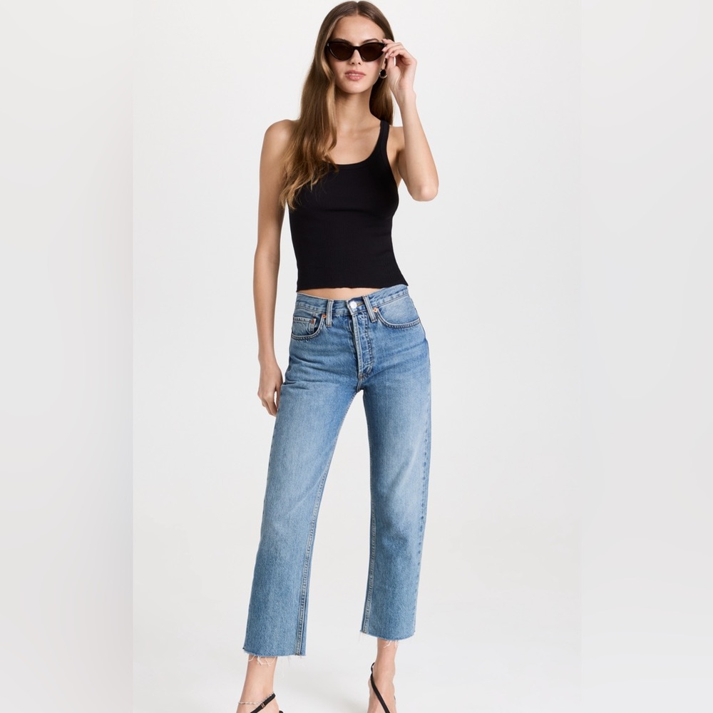 Re/Done X Hanes Crop Tank, made in USA, black, XS